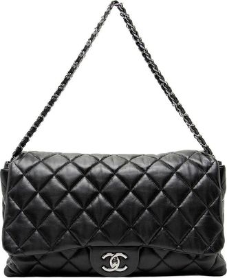 Chanel Black Lambskin 3 Accordion Maxi Flap Bag (Authentic Pre-Loved)