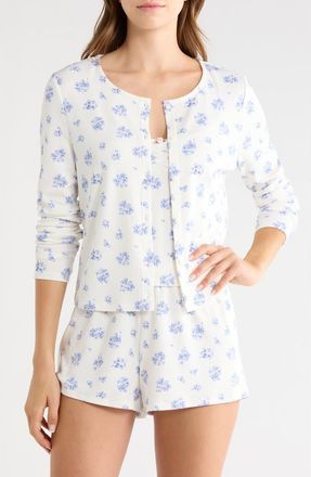 Honeydew Intimates Blissful Pointelle Jersey Pajamas in White Ditsy at Nordstrom, Size X-Small