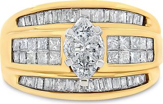 House of Brilliance 14K Yellow Gold 1 1/2 Cttw Pie, Princess and Baguette-cut Diamond Marquise Shaped Engagement Cocktail Ring Band