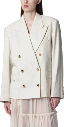 Dries Van Noten Blazer de Doble Botonadura con Raya Diplom&aacute;tica - Jackets - Mujer - Blanco - M