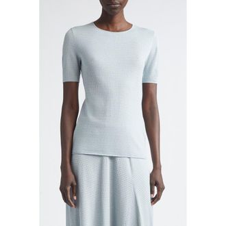 Lafayette 148 New York Textured Stitch Short Sleeve Sweater in Venetian Sky at Nordstrom, Size X-Small