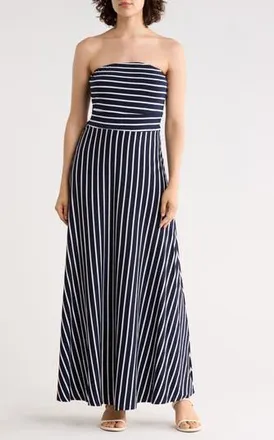 West K EI Striped Strapless Maxi Dress in Navy Stripe at Nordstrom Rack, Size X-Small