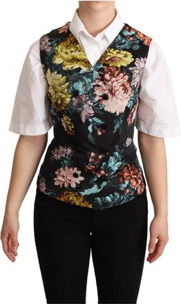 Dolce & Gabbana Zwart Bloemen Jacquard Vest - Dames - Bodywarmers - Veelkleurig - XS - Polyester - Jassen