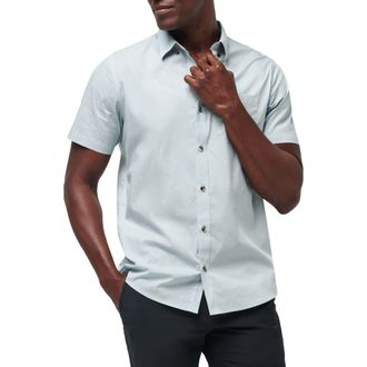 Travis Mathew Across the Pond Geo Print Short Sleeve Stretch Button-Up Shirt in Heather Arona at Nordstrom Rack, Size X-Large