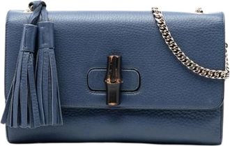 Gucci Pre-owned Cross Body Bags, female, Blue, Size: ONE SIZE Pre-owned Vintage Bamboo Crossbody Bag