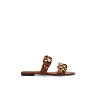 Dolce & Gabbana Sliders, female, Brown, Size: 11 US Cowhide Embellished Flat Slippers