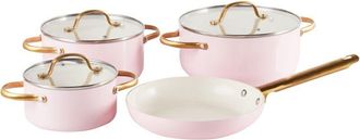 Beliani Beliani - Conjunto De 7 Piezas 3 Ollas 1 Sart&eacute;n Con Revestimiento Cer&aacute;mico Antiadherente Aluminio Rosa Pastel Elite Pro