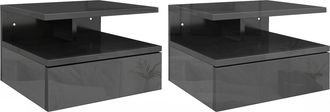 OEM 2 Mesitas De Noche Flotantes Con 1 Caj&oacute;n Y Estante Abierto Dise&ntilde;o Moderno 35x32x22,5 Cm Negro Brillo