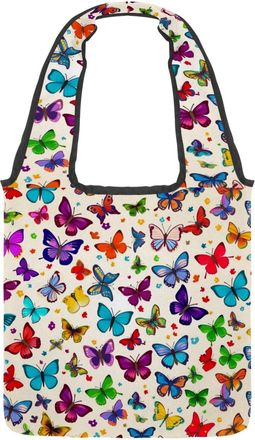 Generic Colorful Flying Butterfly Reversible Canvas Shoulder Tote - Double-Sided Print, 12oz Cotton, 27cm Drop, Fold-Flat Bag for Travel, Shopping, Street Out