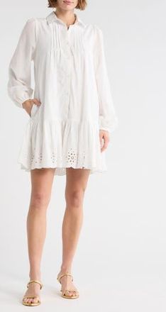 Melrose and Market Poplin Eyelet Long Sleeve Shirtdress in White Blanc at Nordstrom Rack, Size Xx-Small