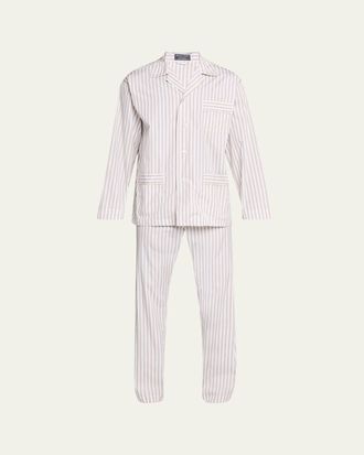 Bergdorf Goodman Mens Cotton Pinstripe Long Pajama Set