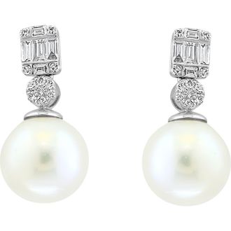 Effy 14K White Gold Fresh Water Pearl & Diamond Drop Earrings in 14K Gold at Nordstrom