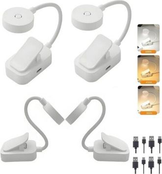 OEM 4 Minil&aacute;mparas De Lectura Led, Recargables, Con Clip, Protecci&oacute;n Ocular, Atenuaci&oacute;n Continua Y 3 Colores, Cuello Flexible De 360&deg;, Port&aacute;tiles Para Lee