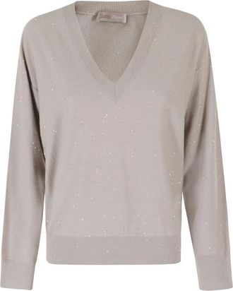 Herno Truien & Vesten, Dames, Beige, S, Pailletten, V-hals Trui