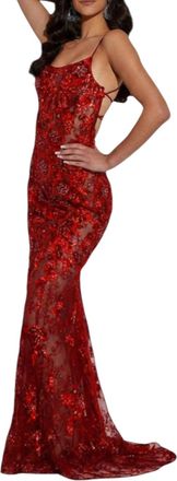Jasz Couture Sequin Embellished Sleeveless Prom Dress In Red