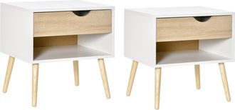 HOMCOM Set 2 Comodini Design Con Cassetto E Mensola 50x39x51cm Bianco E Rovere - Homcom