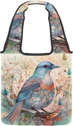 Generic Watercolor Bird Leaves Reversible Canvas Shoulder Tote - Double-Sided Print, 12oz Cotton, 27cm Drop, Fold-Flat Bag for Travel, Shopping, Street Outing