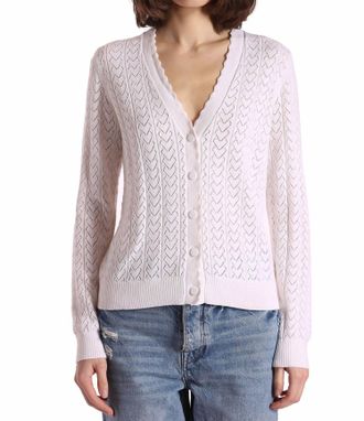 Minnie Rose Heart Pointelle Scalloped Cardigan In White