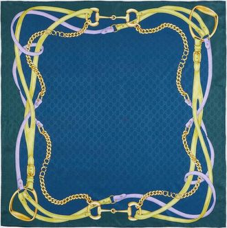 Gucci Printed GG Silk Jacquard Carr&eacute;, Blue