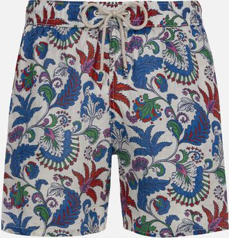 MC2 Saint Barth Man Mid-length Linen Swim-shorts Gustavia With Flower Print