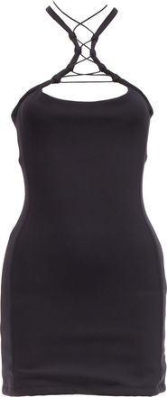 Monse black jersey white logo back sportif bungee strap halter mini dress XS