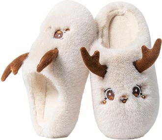 Generic Christmas Reindeer Slippers Cute House Shoes for Adult Winter (Beige 36-37) (Beige 36-37)