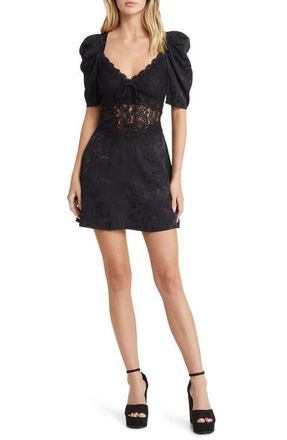 For Love & Lemons Danielle Open Back Lace & Damask Minidress in Black at Nordstrom, Size X-Large