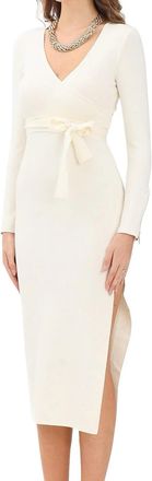 Akep Beige Knit Midi Dress With Fitted Silhouette And Side Slit