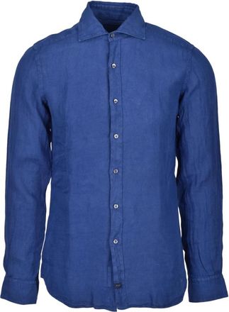 Fay Overhemd - Heren - Casual Overhemden - Blauw - L - Linnen - Overhemden