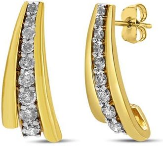 House of Brilliance 10K Yellow Gold Plated Silver 1.00 Ct Diamond Graduated Huggie Stud Earrings at Nordstrom