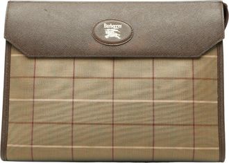 Burberry Khaki Brown Canvas Leather Clutch Bag (Pre-Owned)