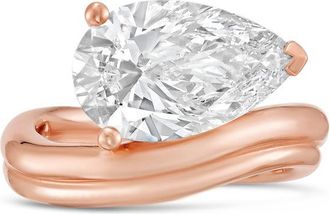Diana M. Jewels 18kt Rose Gold Lab grown 6.00 ct pear cut diamond ring with a wavy band