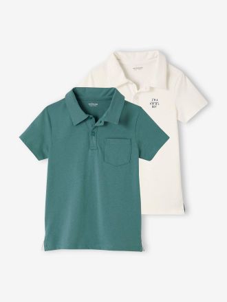 Vertbaudet Lot de 2 polos gar&ccedil;on unis manches courtes vert deau