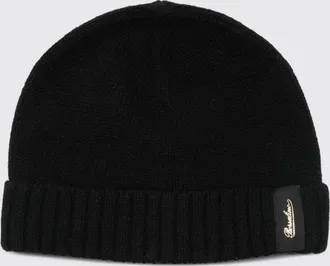 Borsalino Cashmere Beanie Hat with Cuffed Brim and Logo Patch