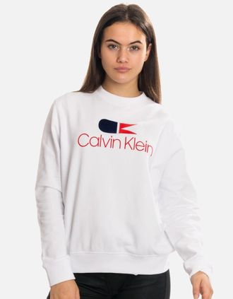 Calvin Klein Womens Calvin Klein Vintage Logo Large Long Sleeve Womens Sweatshirt - White - Size: 10/8
