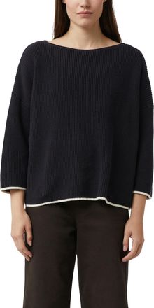 Comma Strickpullover COMMA, Damen, Gr. 38, navy, Strick, Obermaterial: 100% Baumwolle, kontrastfarbene Details, unifarben, regular fit normal, U-Boot-Aussch