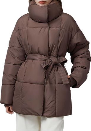 Generic Long Puffer Coats For Women, Womens Warm Stand Collar Puffer Coats Fashion Belted Slim Zip Up Quilted Jacket Mid Long Casual Winter Padded Outerwear