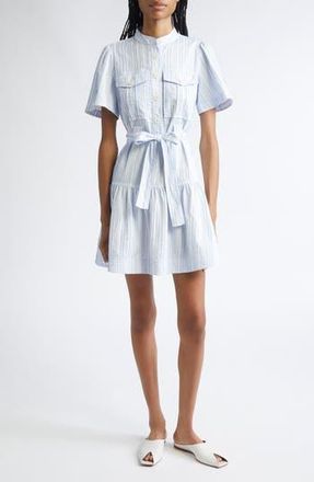 Derek Lam Clynton Variegated Stripe Short Sleeve Shirtdress in Celestine/White at Nordstrom Rack, Size 14