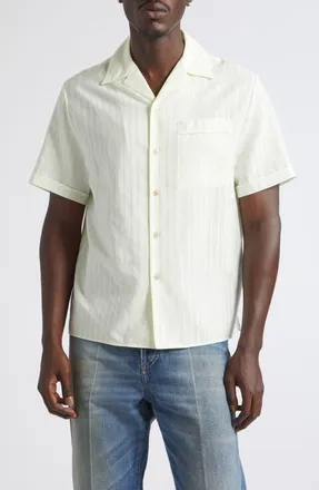 Versace Micro Greca Cotton & Silk Short Sleeve Button-Up Shirt in Vanilla at Nordstrom, Size 50