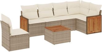 vidaXL Vidaxl - Set Sof&aacute;s De Jard&iacute;n 7 Piezas Y Cojines Rat&aacute;n Sint&eacute;tico Beige