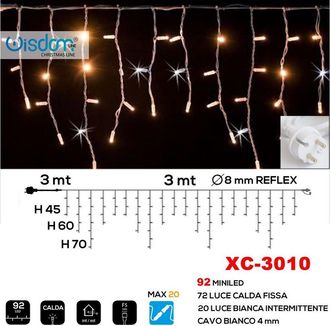 Trade Shop Trade Shop - Tenda Luminosa Natalizia 92 Led Luce Calda Fissa + Bianca Intermittente Xc-3010
