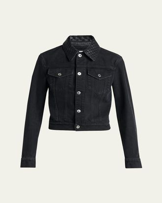 Bottega Veneta Intrecciato-Collar Faded Black Denim Jacket