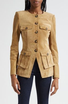 Veronica Beard Orrin Suede Cargo Jacket in Desert Khaki at Nordstrom, Size 00
