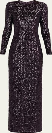 Michael Kors Stretch Sequined Long-Sleeve Gown