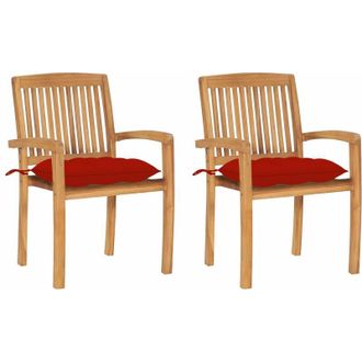 vidaXL Sillas De Jard&iacute;n 2 Uds Madera Maciza De Teca Con Cojines Rojos Vidaxl