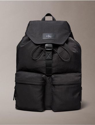 Calvin Klein Mens Nylon Top Flap Backpack - Black