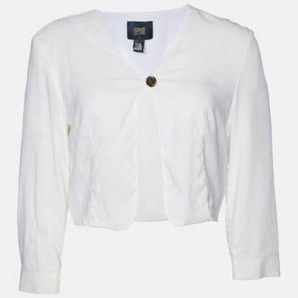 Roberto Cavalli White Crepe Crop Cardigan
