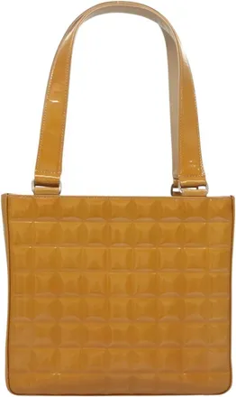 Chanel Chocolate Bar Cc Tote Quilted Patent Yellow Patent_Leather Handbag (Pre-Owned)