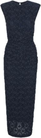 Rotate Rotate Birger Christensen, Kleedjes, Dames, Blauw, XL, Katoen, Blauwe bloemen kanten jurk met ronde hals