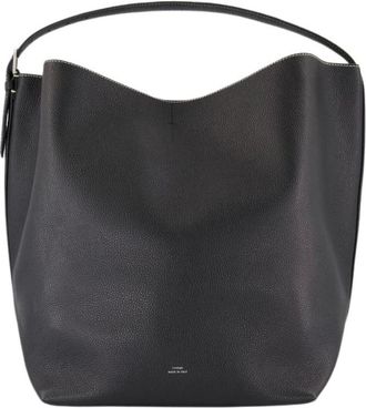 Toteme Tote Bags, female, Black, Size: ONE SIZE Black Leather Shopper Bag - Double Wear